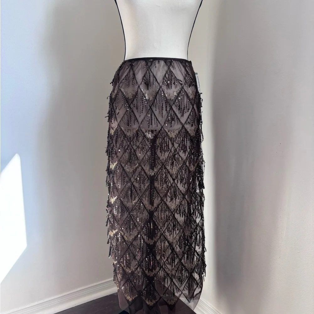 NWT Simons Chocolate Brown Sequin Lace Sequin Sparkly tulle Midi Skirt Size S - Picture 13 of 15
